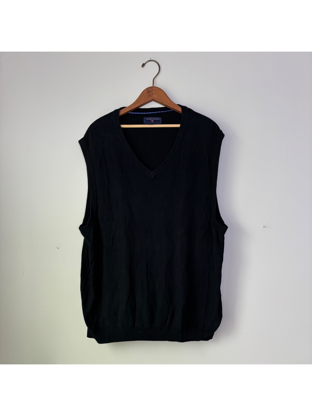 Saddlebred Sweater Vest Mens L Black V-Neck Cotton Argyle Texture Golf Layer